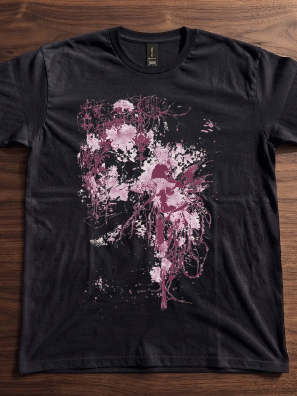 Gildan Black Short Sleeve Tee with Pink Abstract Graphic